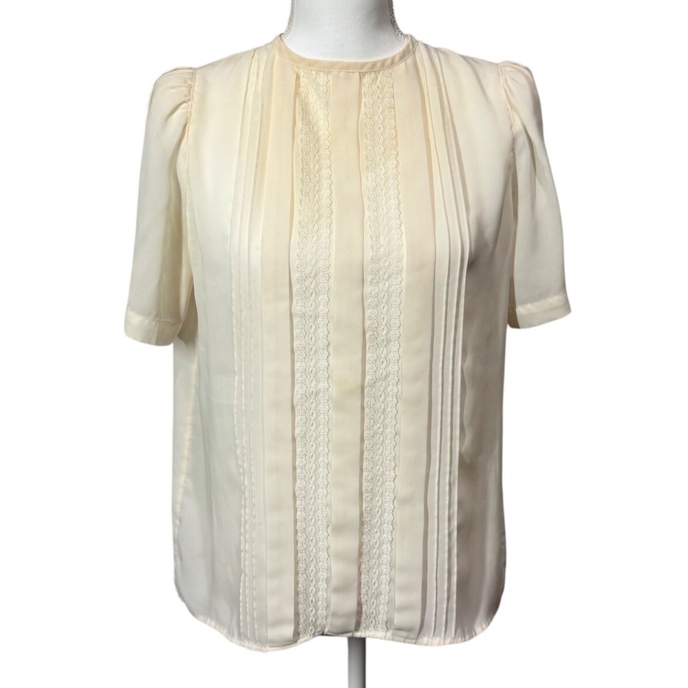 Vintage Ship 'n Shore Ivory Pintuck Lace Blouse Puff‎ Sleeve Women's (M/L)